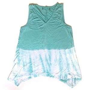 Tank Top 3 for 15 SALE CLEARANCE Green and White Tie Dye Shark Bite Hem